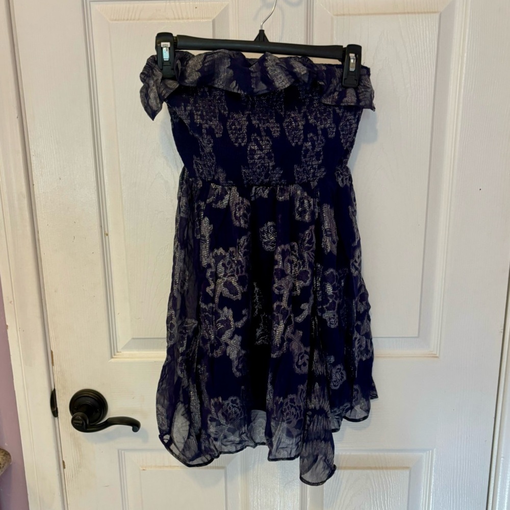 Free People Blue Floral Ruffle Dress